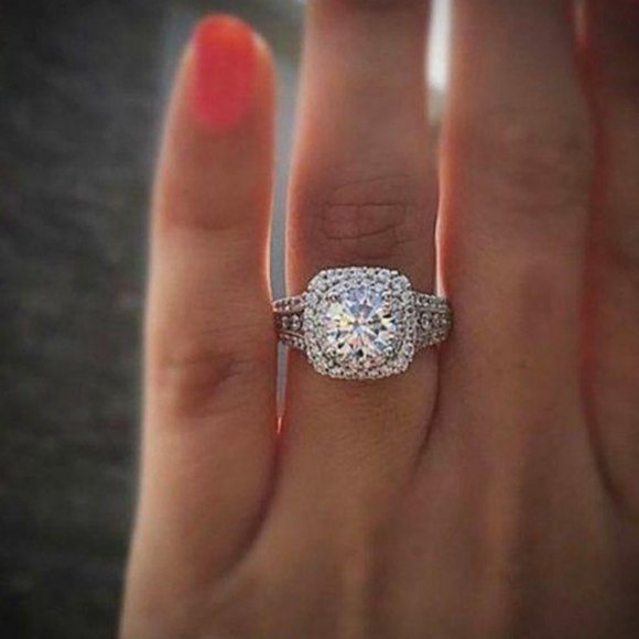 NEW 925 Sterling Silver Diamond Double Halo Ring - Picture 3 of 5